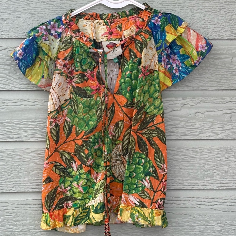 Farm Rio Sleeveless Ruffled Dotted Swiss Top. Extra Small. - Picture 5 of 9